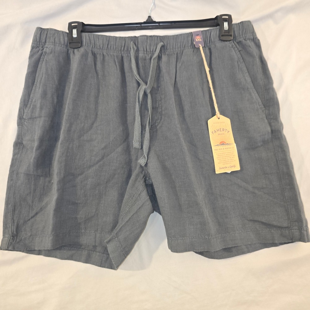 Faherty Essential Linen Short XXL Mens Washed Black MBU2411 Drawstring 6.5"